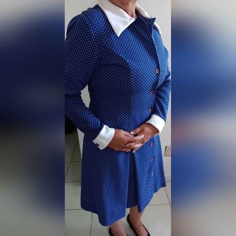 Vintage SEARS The Fashion Place Blue  The Shirtdress vintage polka dot size S-M - Picture 3 of 15